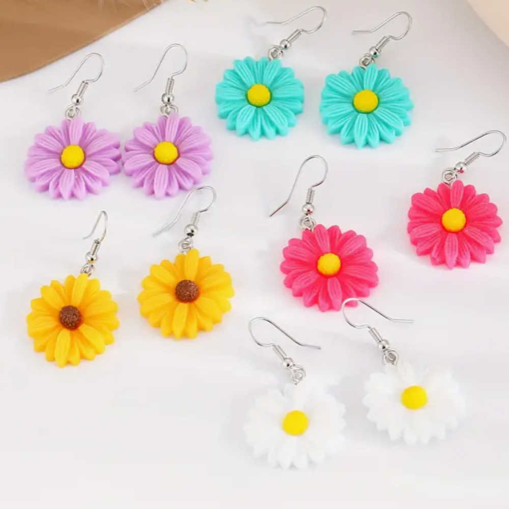 5 Pares, Pendientes Colgantes De Flores De Margarita