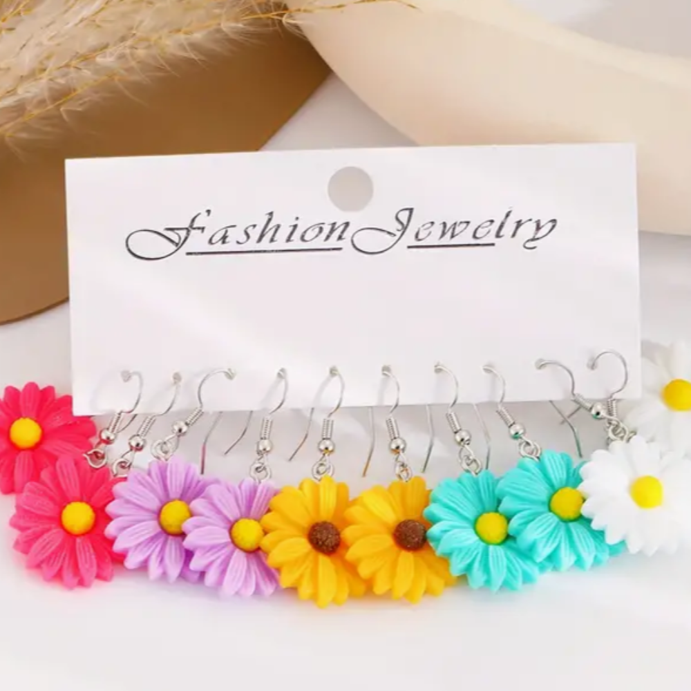 5 Pares, Pendientes Colgantes De Flores De Margarita