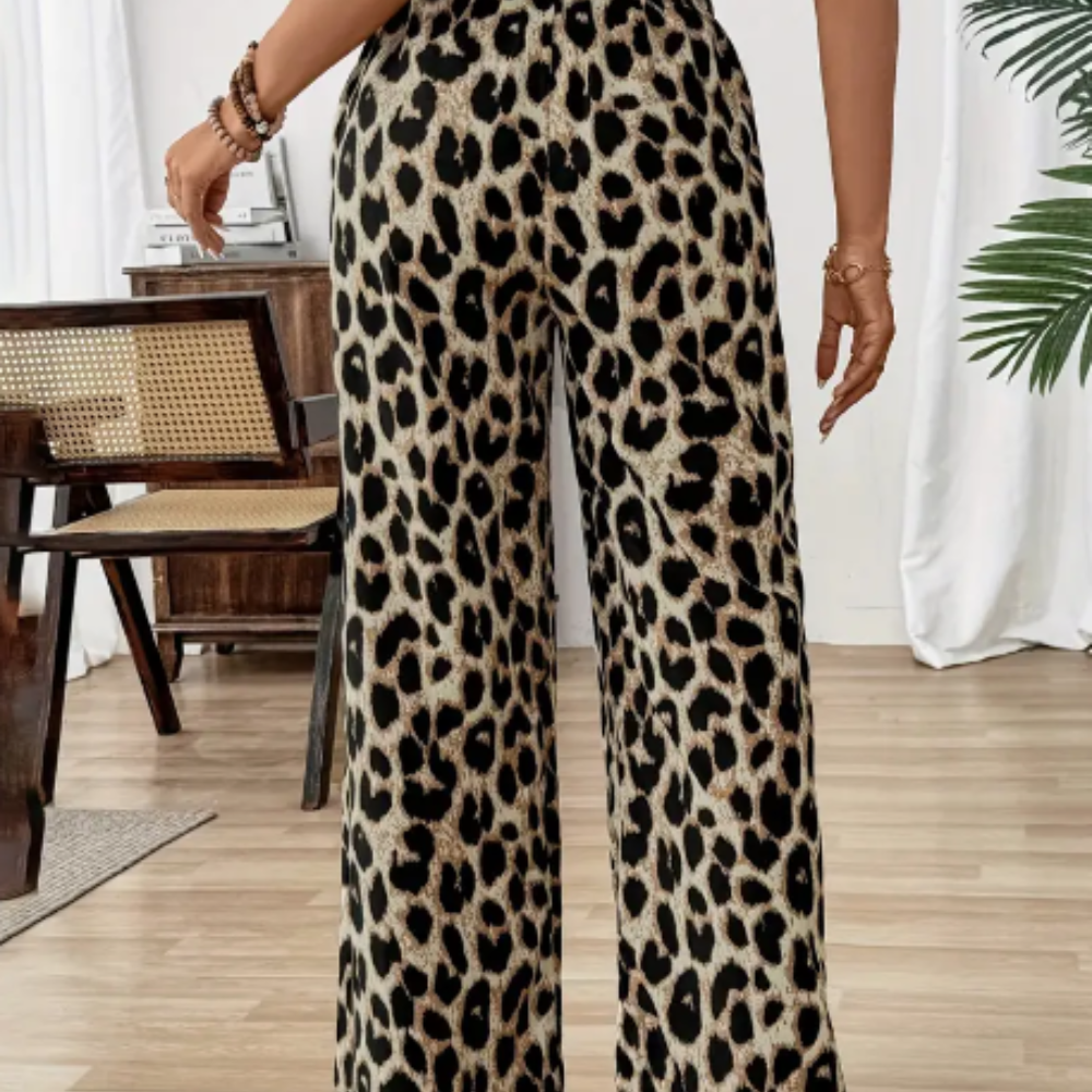 Pantalones Anchos de Estampado de Leopardo