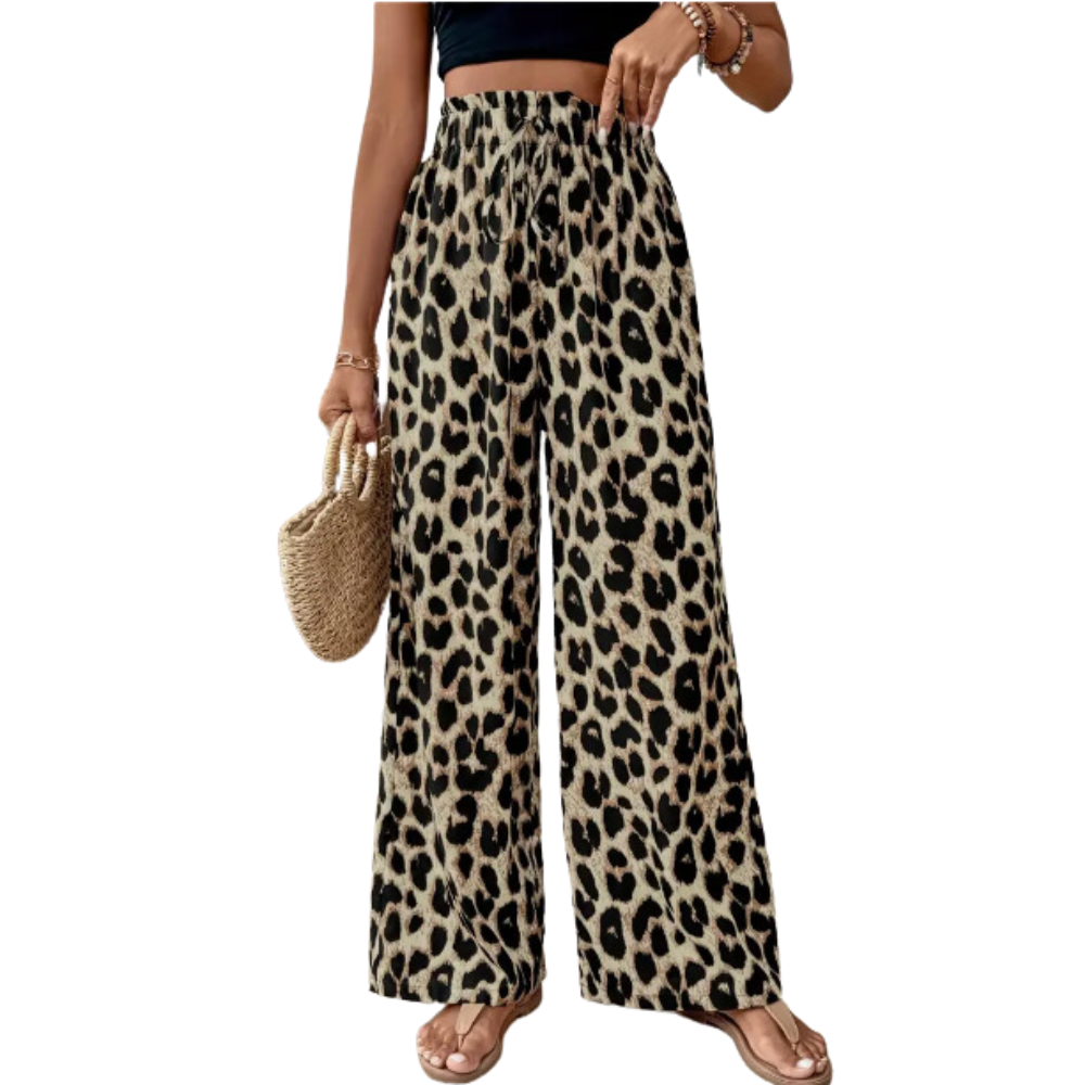 Pantalones Anchos de Estampado de Leopardo