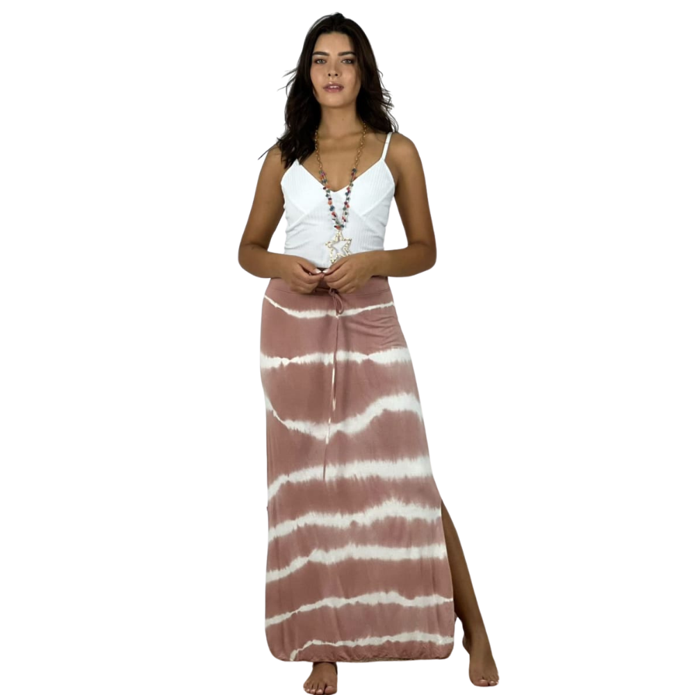 Falda Amarrada Tie Dye Aberturas Laterales Palo Rosa