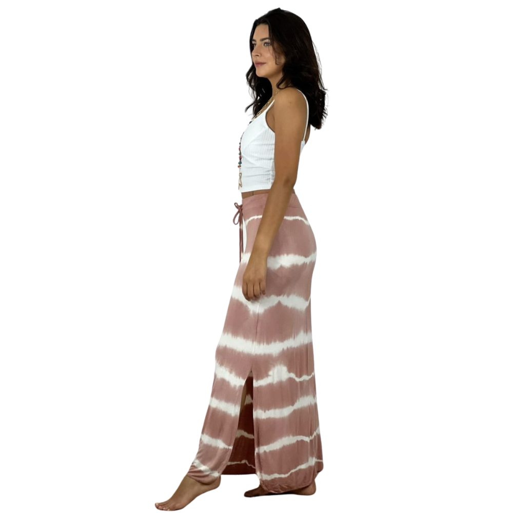 Falda Amarrada Tie Dye Aberturas Laterales Palo Rosa