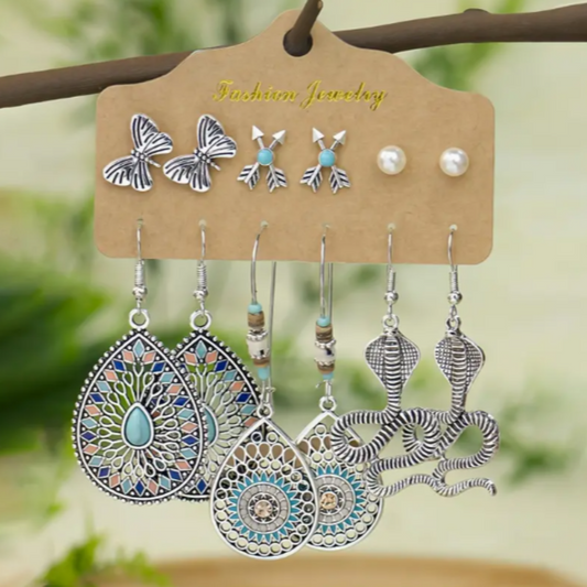 6 Pares de Conjuntos de Pendientes de Estilo Retro Bohemio cobra