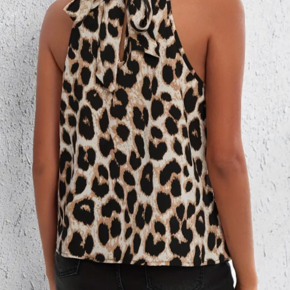 Blusa sin mangas con estampado de leopardo y cuello halter