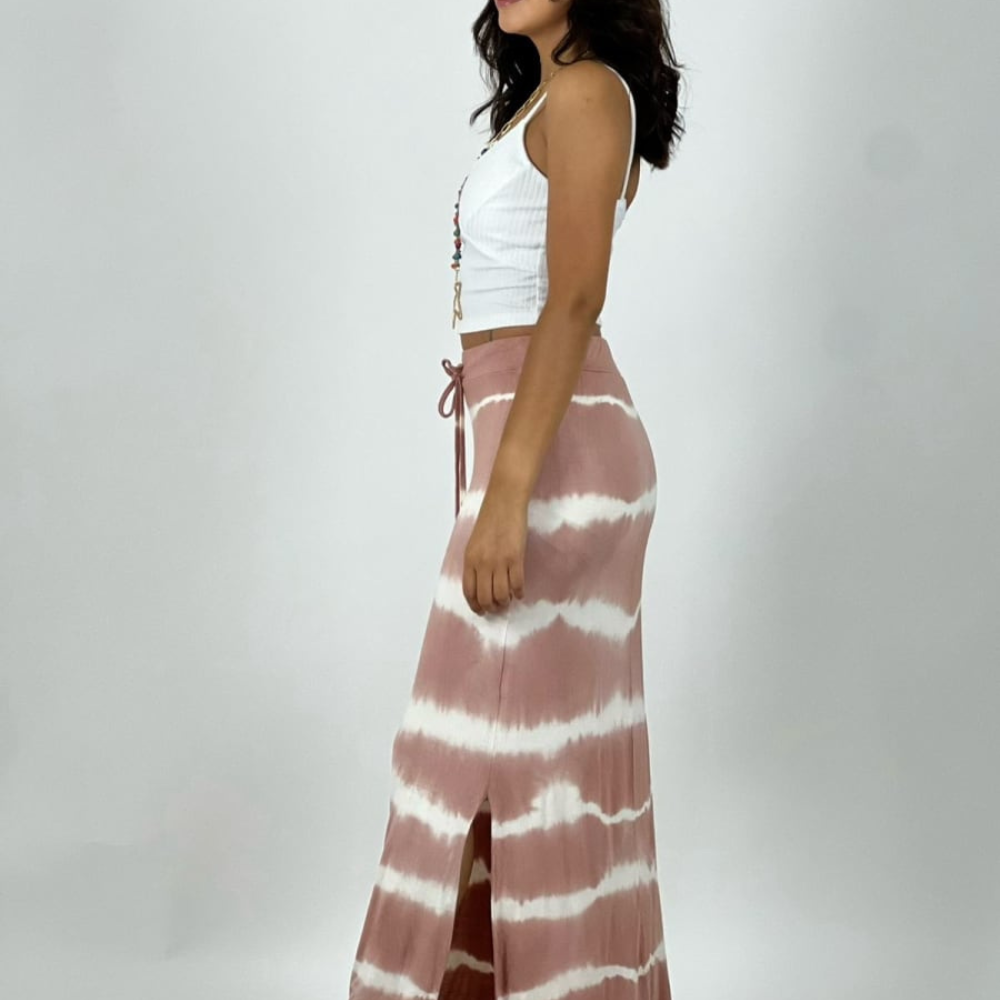 Falda Amarrada Tie Dye Aberturas Laterales Palo Rosa