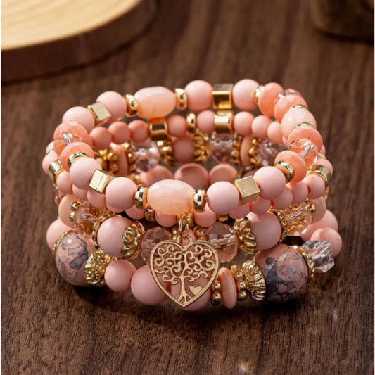Pulseras Vintage y Étnicas de Múltiples Capas Corazón hueco rosa