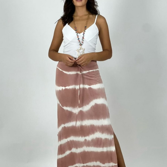 Falda Amarrada Tie Dye Aberturas Laterales Palo Rosa