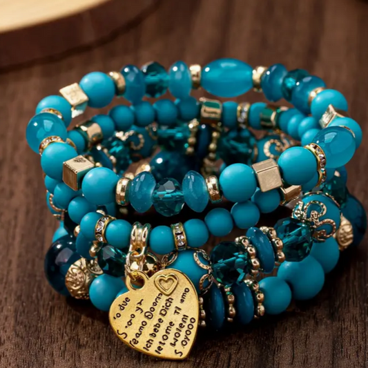 Pulseras Vintage y Étnicas de Múltiples Capas corazón verde malaquita