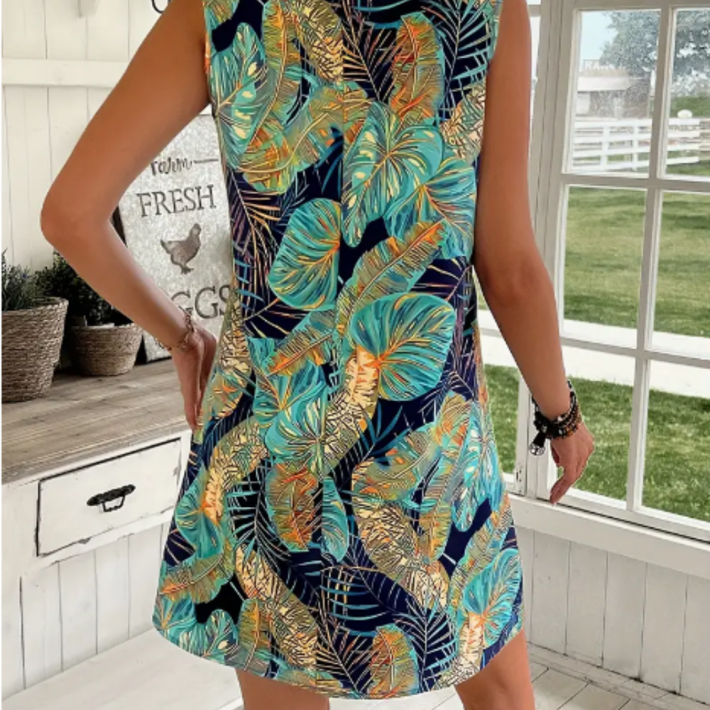 Vestido sin mangas con estampado de hojas tropicales