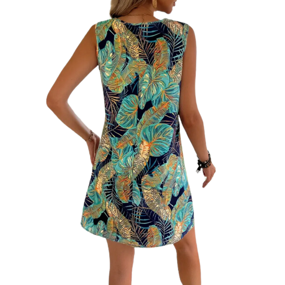 Vestido sin mangas con estampado de hojas tropicales