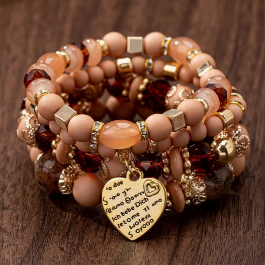 Pulseras Vintage y Étnicas de Múltiples Capas corazón tierra amarillo