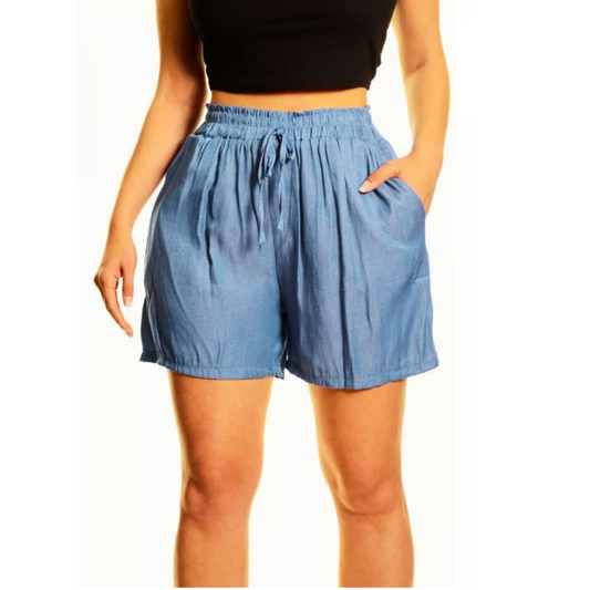 Short Mujer, Tela Tipo Jeans  Azul Claro