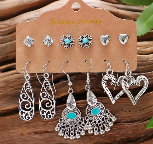 6 Pares de Conjuntos de Pendientes de Estilo Retro Bohemio